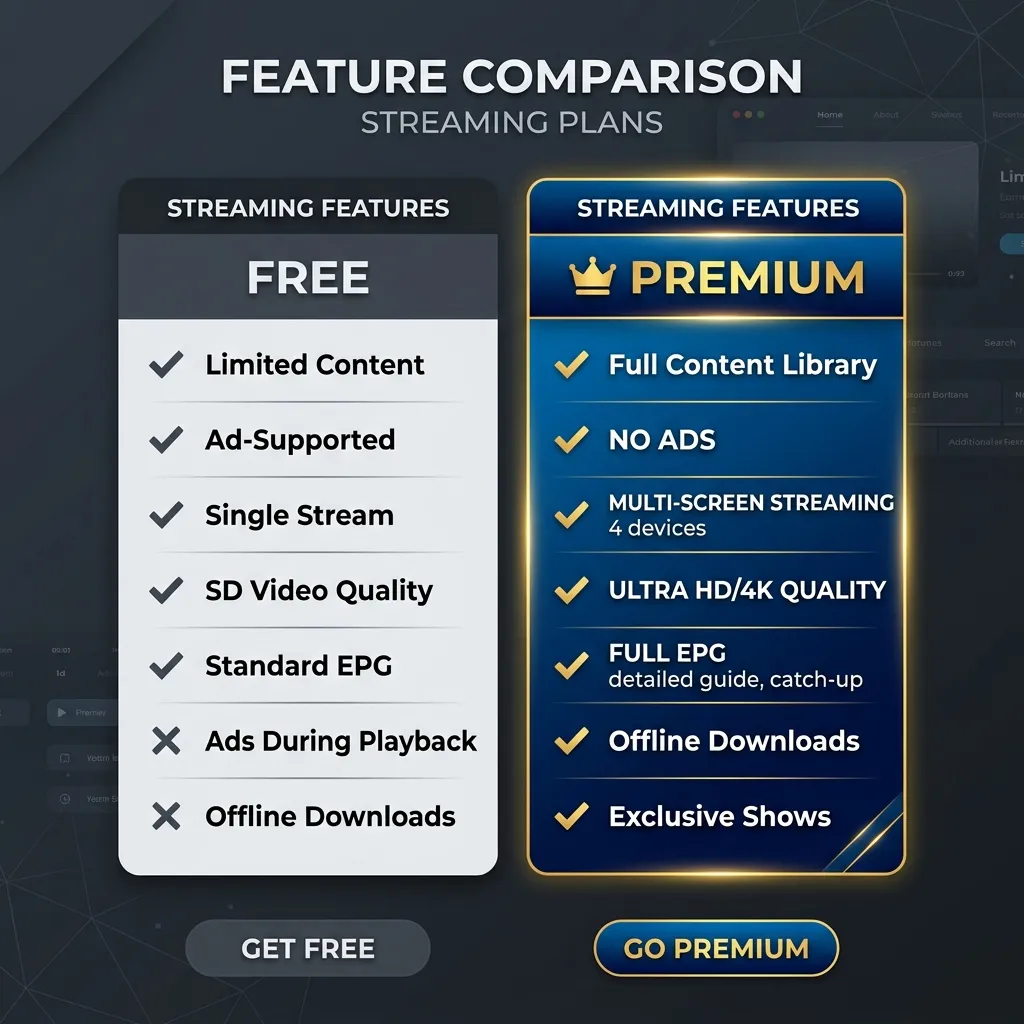 Premium vs Free Features IPTV Smarters